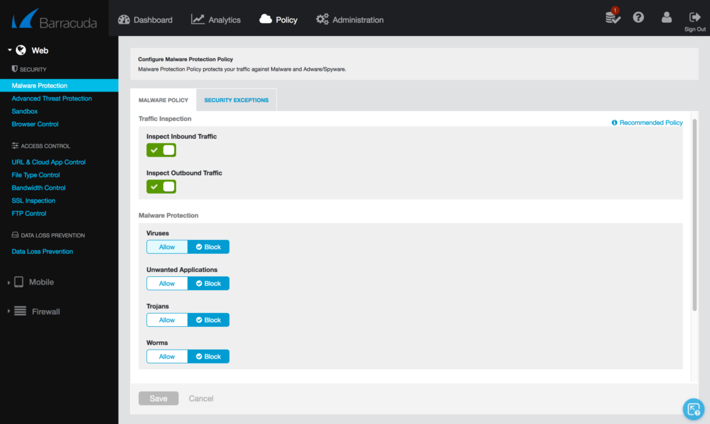 Barracuda - Web Security Services - ATD - Dashboard - 06